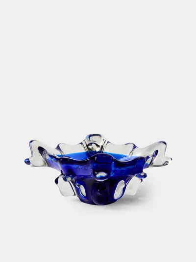 Antique And Vintage Mid-century Crystal Ashtray In Blue