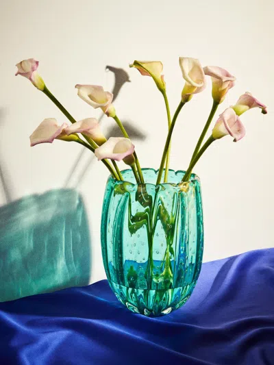Antique And Vintage Mid-century Fratelli Toso Glass Vase (13in/33cm) In Blue