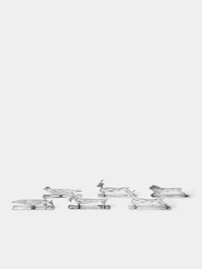 Antique And Vintage Mid-century Silver-plated Animals Knife Rests (set Of 6)