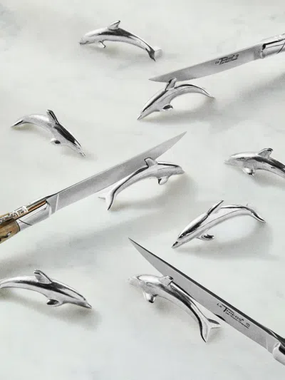 Antique And Vintage Mid-century Silver-plated Dolphin Knife Rests (set Of 8)