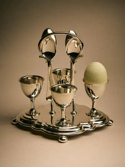 Antique And Vintage Mid-century Silver-plated Egg Serving Set