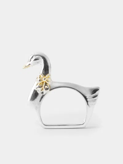 Antique And Vintage Mid-century Silver-plated Geese Napkin Rings (set Of 6)
