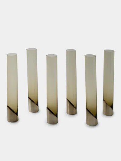 Antique And Vintage Set Of 6 1970 Murano Glass And Sterling Silver Vases (10in/25cm)