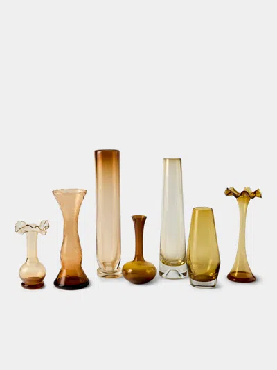 Antique And Vintage Set Of 7 Mid-century Glass Bud Vases