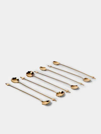 Antique And Vintage Set Of 8 Mid-century Brass Cocktail Spoons In Metallics