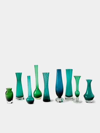 Antique And Vintage Set Of 9 Mid Century Glass Bud Vases