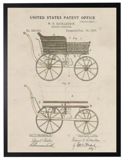 Antique Curiosities Baby Carriage Patent In Transparent