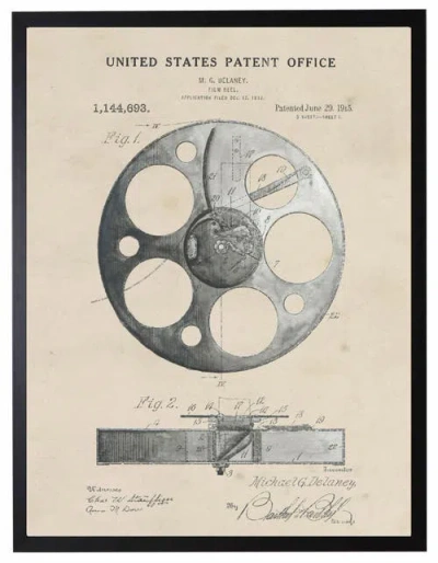 Antique Curiosities Film Reel Patent In Transparent