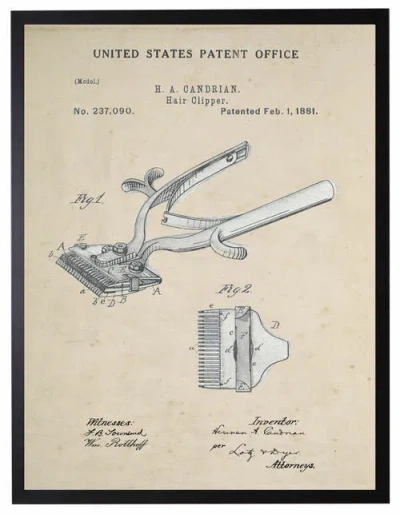 Antique Curiosities Hair Clipper Patent In Transparent
