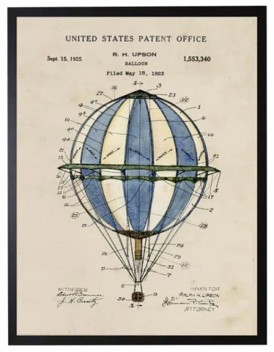 Antique Curiosities Hot Air Balloon Patent In Transparent