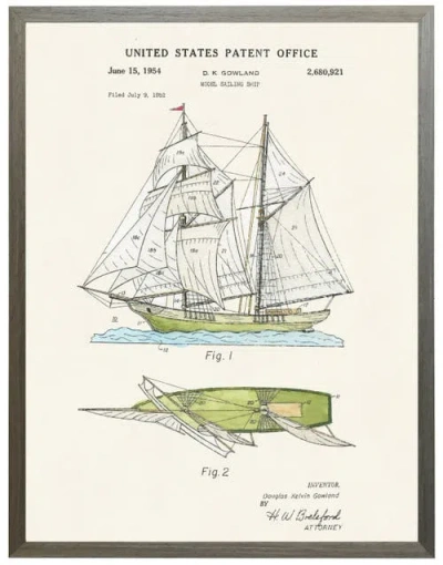 Antique Curiosities Model Ship Patent In Transparent