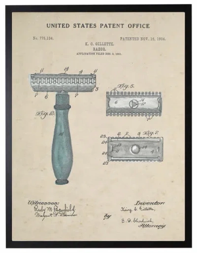 Antique Curiosities Razor Patent In Transparent