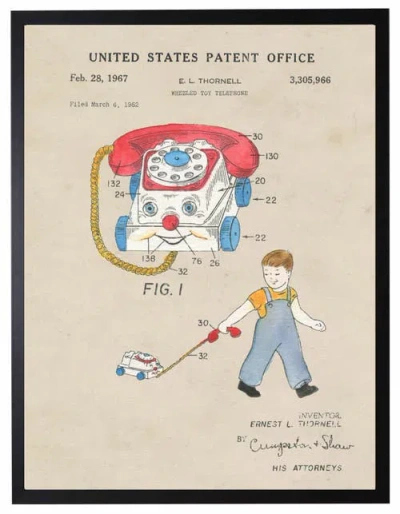 Antique Curiosities Toy Phone Patent In Transparent