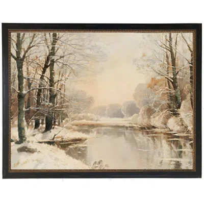 Antique Curiosities Vintage Oil Painting Of Snowy River Scene In White