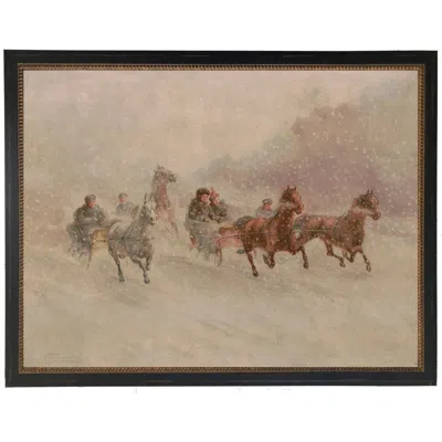 Antique Curiosities Vintage Oil Reproduction Of Riding In Brown