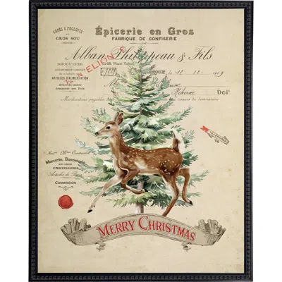 Antique Curiosities Vintage Painting Of Deer And Tree On A Distressed Bookplate Background In Sand