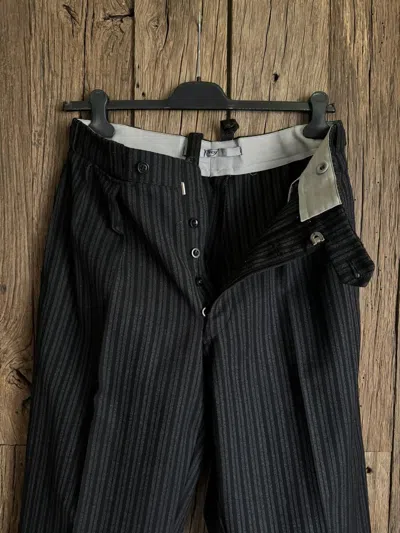 Pre-owned Antique X Suit 1960s European Style Suspender Striped Wool Trousers In Black/grey