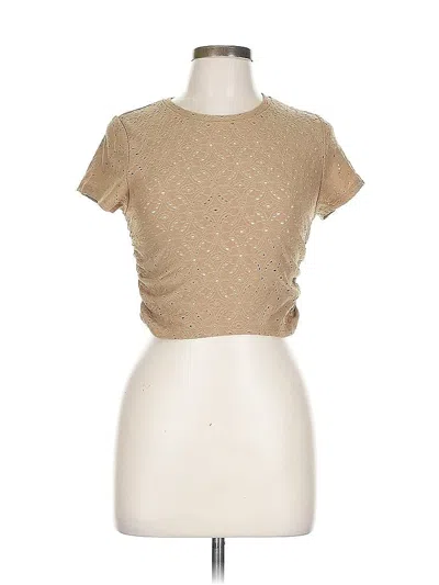 Pre-owned Antistar Short Sleeve Top Tan Keyhole Neckline Tops In Brown