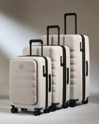 Antler Carry-on With Pocket Luggage Set In Taupe - Icon Stripe In White