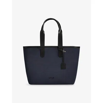 Antler Heritage Leather And Canvas Tote Bag Navy In Blue