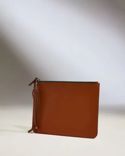 Antler Zipped Pouch With Wristlet In Tan Leather - 1914 Collection In Brown