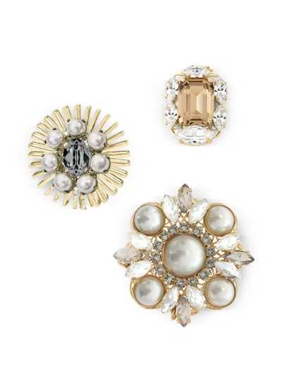 Anton Heunis Crystal-embellished Brooch (set Of Three) In Gold