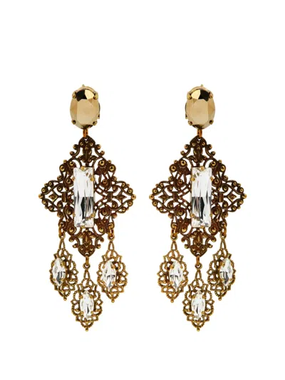 Anton Heunis Crystal-embellished Filigree-detail Earrings In Gold