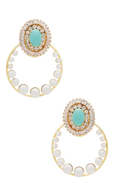 Anton Heunis Gem Cluster Pearl Hoops In Cream  Turquoise & Crystal