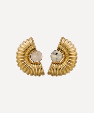 Anton Heunis Gold-plated Omega Clasp Big Arch Gadrooned Earrings In Gold/white