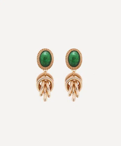 Anton Heunis Gold-plated Omega Clasp Lily Pad And Knot Drop Earrings In Green/gold