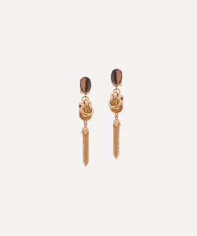 Anton Heunis Gold-plated Omega Clasp Small Oval Knot And Tassel Drop Earrings