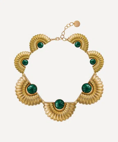 Anton Heunis Gold-plated Short Consecutive Arch Gadrooned Necklace In Gold/green
