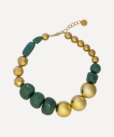 Anton Heunis Gold-plated Short Oversized Green Beads And Spheres Necklace In Green/gold
