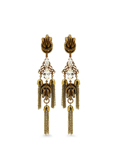Anton Heunis Nala Crystal-embellished Tassel Earrings In Gold