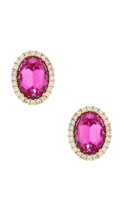 Anton Heunis Omega Clasp Oval Earrings In Fuchsia  Crystal & Gold