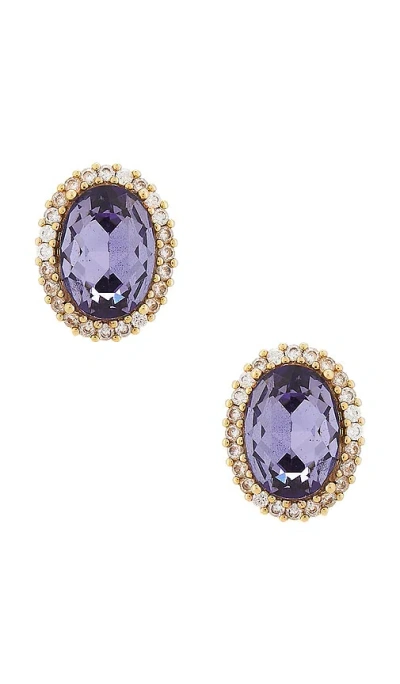 Anton Heunis Omega Clasp Oval Earrings In Lilac  Crystal & Gold