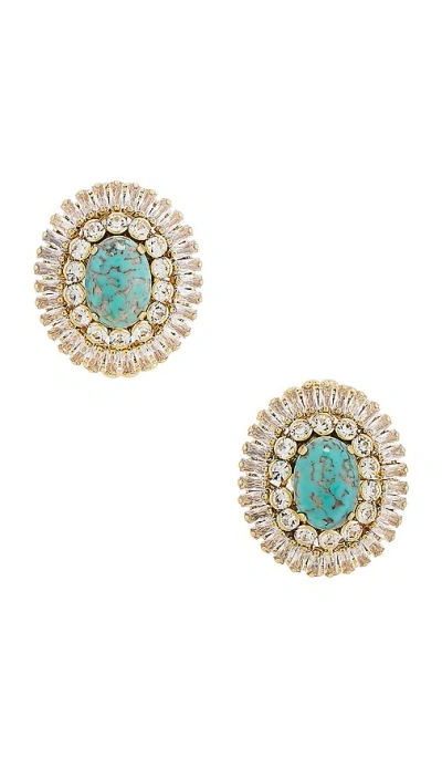 Anton Heunis Stud With Clip Oval Earrings In 蓝绿色