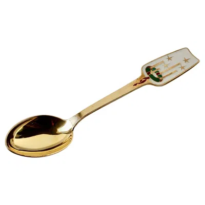 Pre-owned Anton Michelsen Mid-century Danish Gold Plated Sterling Silver Enamel Spoon 1949