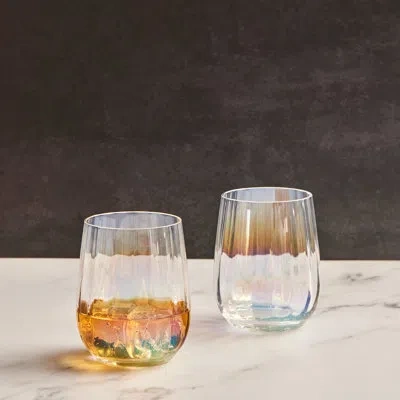 Anton Studio Designs Palazzo 15.25oz. Double Old Fashioned Drinking Glass Glassware Set In Pearl