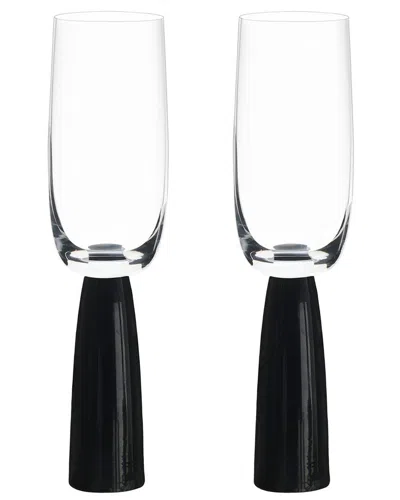 Anton Studio Designs Set Of 2 Oslo Champagne Flutes In Black