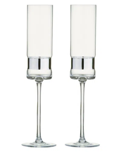 Anton Studio Designs Set Of 2 Soho Champagne Flutes In Silver