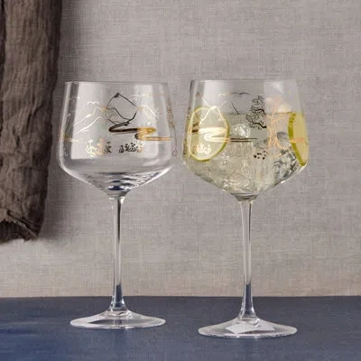 Anton Studio Designs Skye 23.75oz. Glass Gin Balloon Glass Stemware Set In Gold;clear