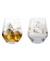 Anton Studio Designs Skye Double Old Fashioned Tumblers / Stemless Wines, Set Of 2 In Gold