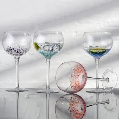 Anton Studio Designs Speckle 17oz. Glass Gin Balloon Glass Stemware Set In Blue;green;red;purple;clear