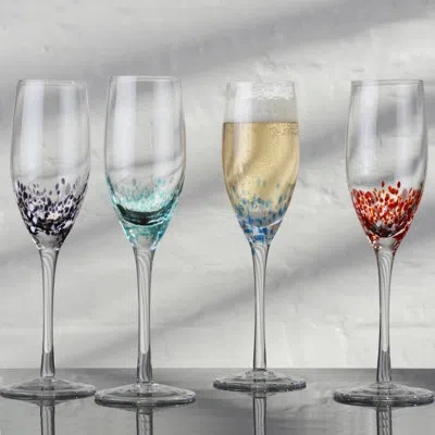 Anton Studio Designs Speckle 8.5oz. Champagne Glass Stemware Set In Blue;green;red;purple;clear