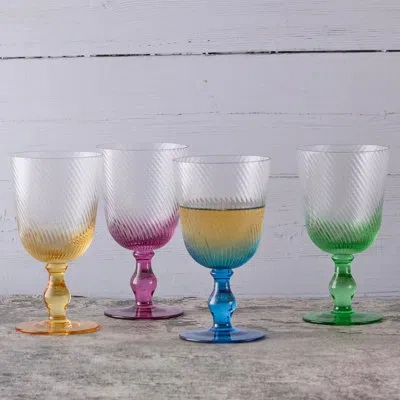 Anton Studio Designs Swirl 15.25oz. Glass All Purpose Wine Glass Stemware Set In Blue;green;yellow;pink