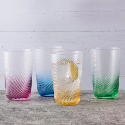 Anton Studio Designs Swirl 18.5oz. Glass Highball Glass Glassware Set In Blue;green;yellow;pink