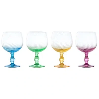 Anton Studio Designs Swirl 23.75oz. Glass Gin Balloon Glass Stemware Set In Blue;green;yellow;pink