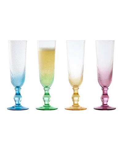 Anton Studio Designs Swirl Champagne Flutes, Set Of 4 In Multicolor