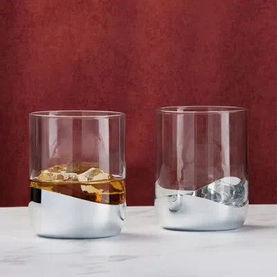 Anton Studio Designs Wave 13.5oz. Double Old Fashioned Drinking Glass Set In Silver